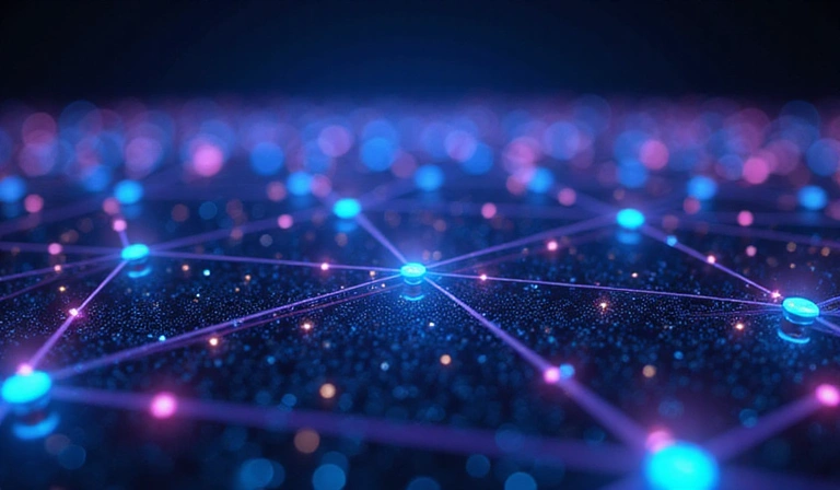 An abstract representation of data flowing through a network, with glowing lines and interconnected nodes, symbolizing website traffic analysis.