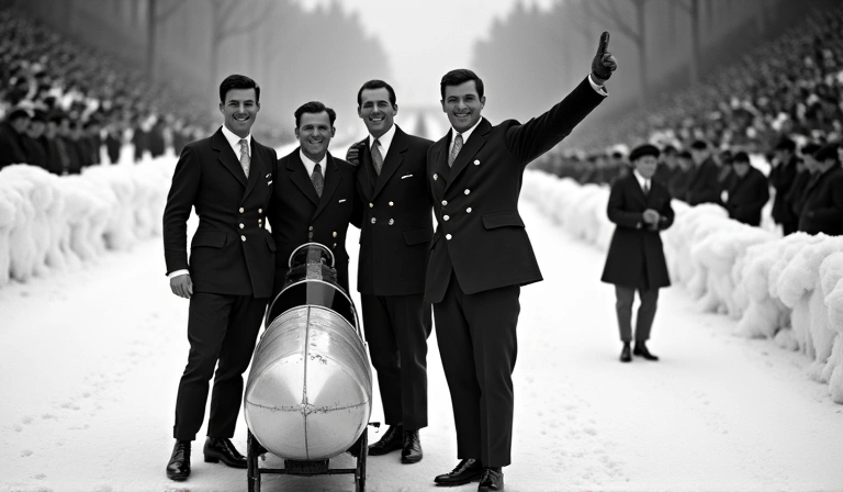 1932 Lake Placid Olympic bobsled team celebrating