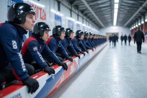 USA bobsled team at the starting line, focused and ready to push