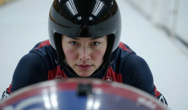 Athlete Sarah Chen training in a bobsled