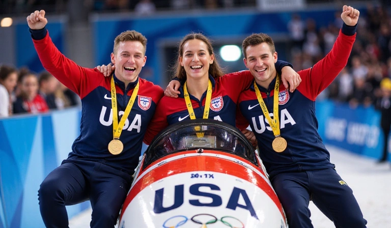 USA Bobsled team celebrating a victory